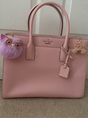 Never used Kate Spade Pink Saffiano Leather Tote with Charm Accents